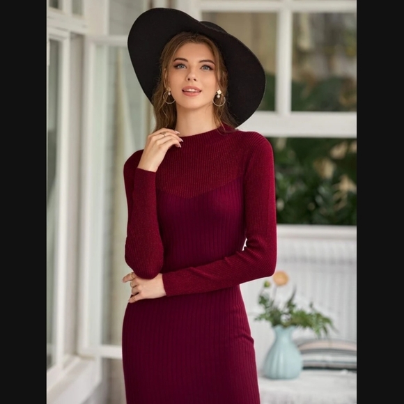 NWT Mock Neck Rig Knit Sweater Dress - Picture 4 of 8